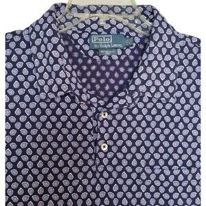 Polo Ralph Lauren Shirt Mens XXL Blue Paisley Featherweight Mesh Pocket Golf